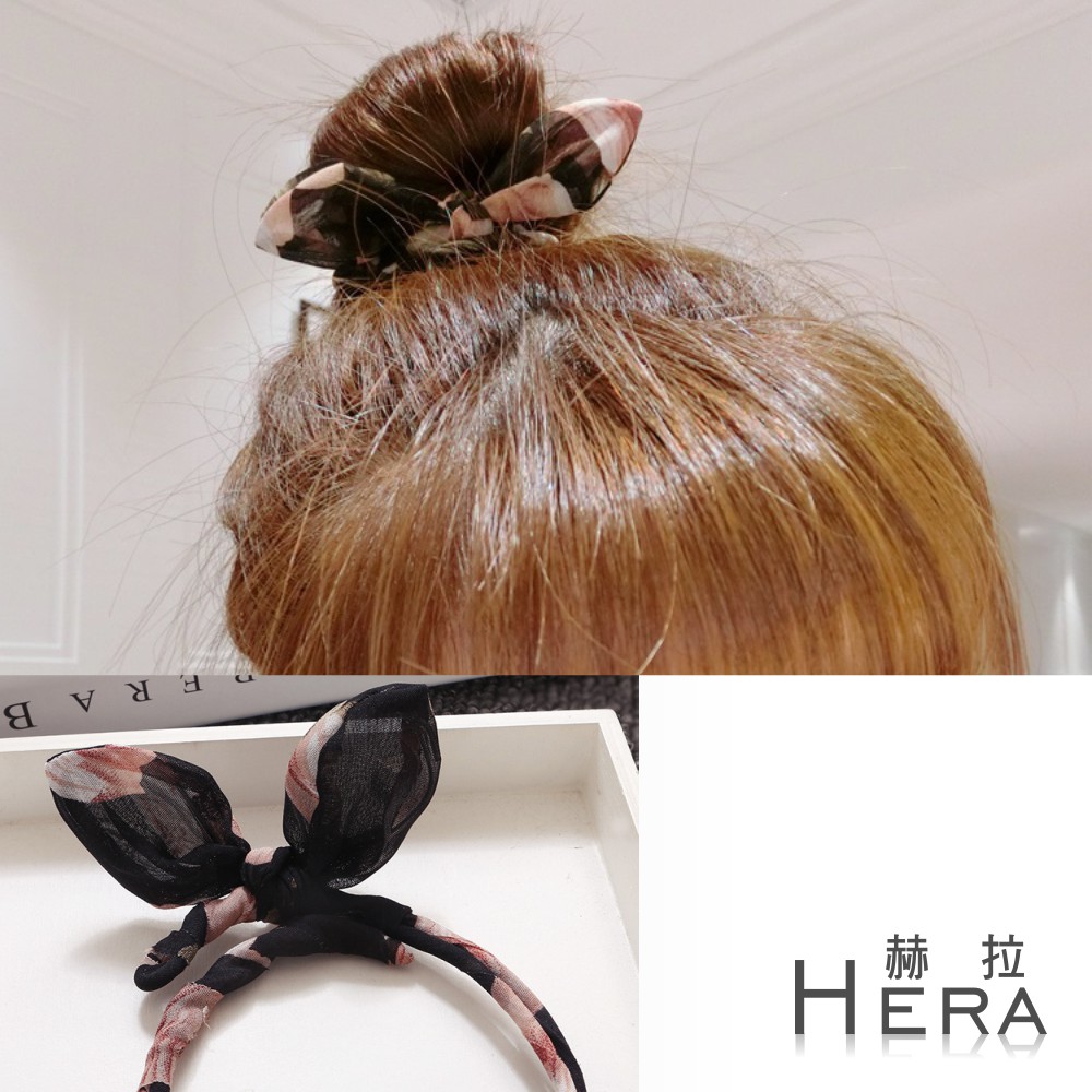 【Hera】赫拉 兔耳朵花苞頭/丸子頭盤髮髮棒(八款)黑色印花