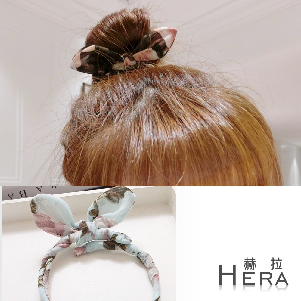 【Hera】赫拉 兔耳朵花苞頭/丸子頭盤髮髮棒(八款)水藍色印花