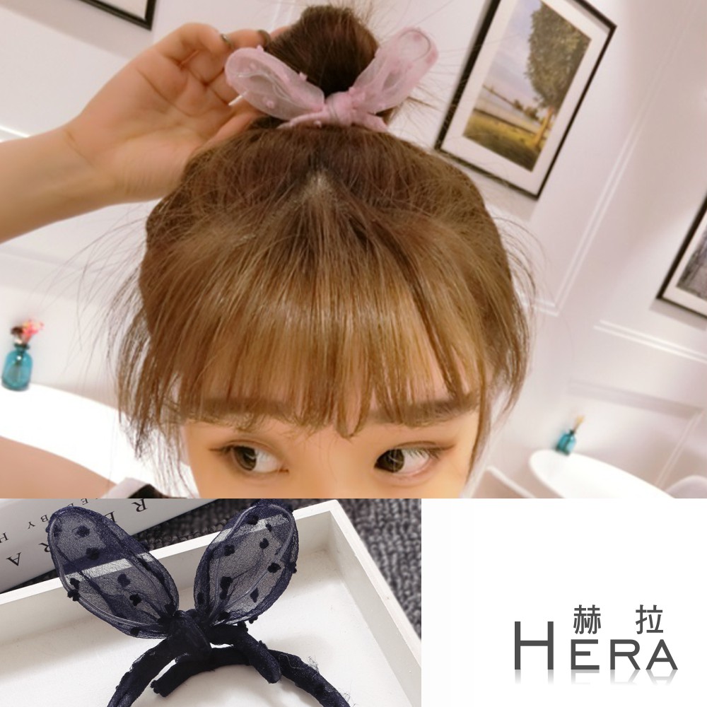 【Hera】赫拉 兔耳朵花苞頭/丸子頭盤髮髮棒(八款)藍色網紗