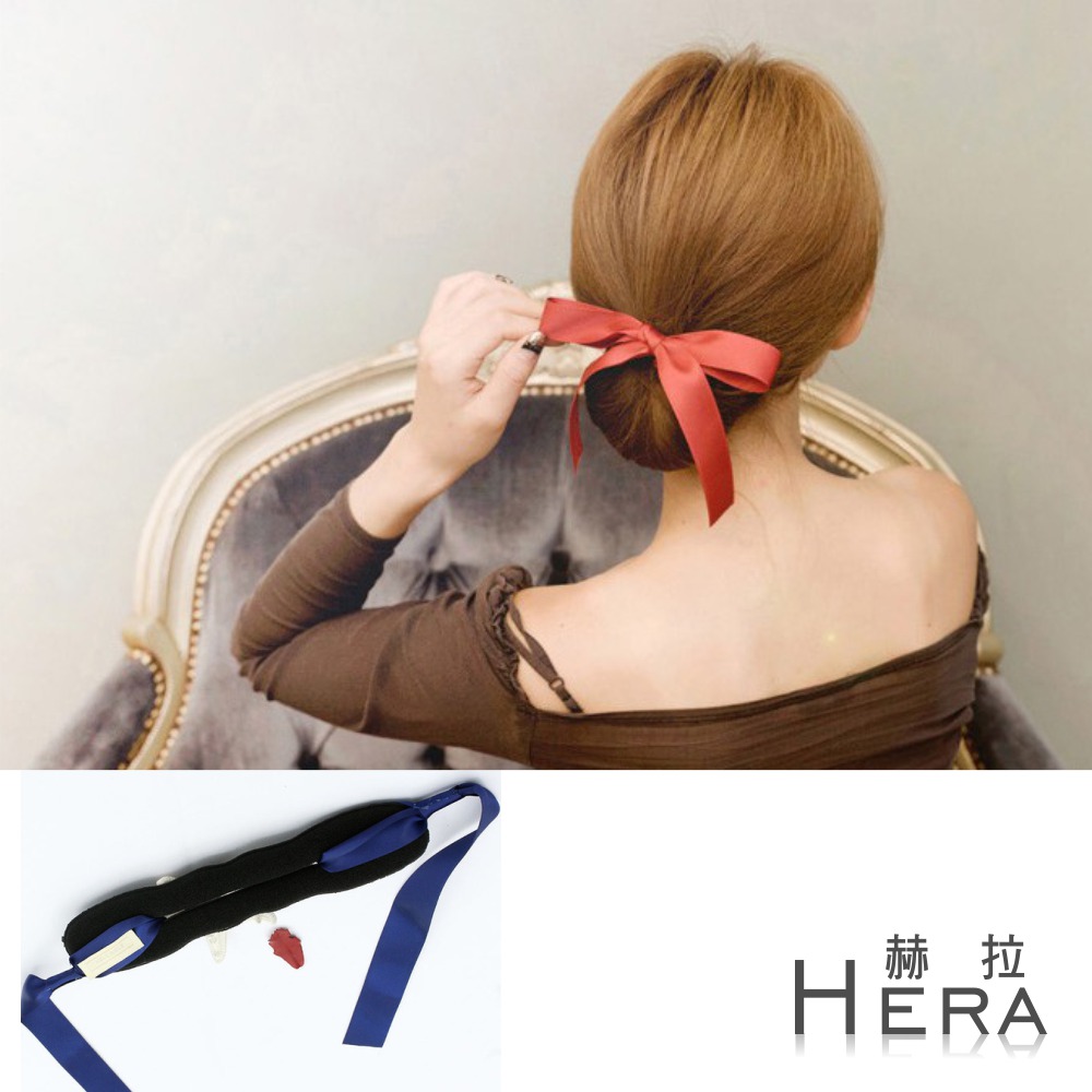 【Hera】赫拉 蝴蝶結飄帶丸子頭盤髮棒/盤髮器(四色)藍色