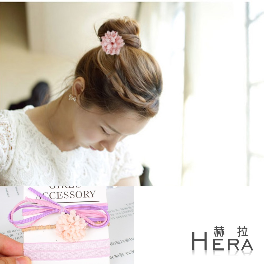 【Hera】赫拉 雪紡雛菊蝴蝶結打結髮繩/髮圈/髮束(三入組)粉色
