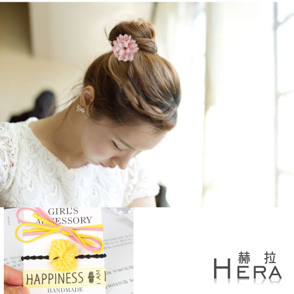 【Hera】赫拉 雪紡雛菊蝴蝶結打結髮繩/髮圈/髮束(三入組)黃色