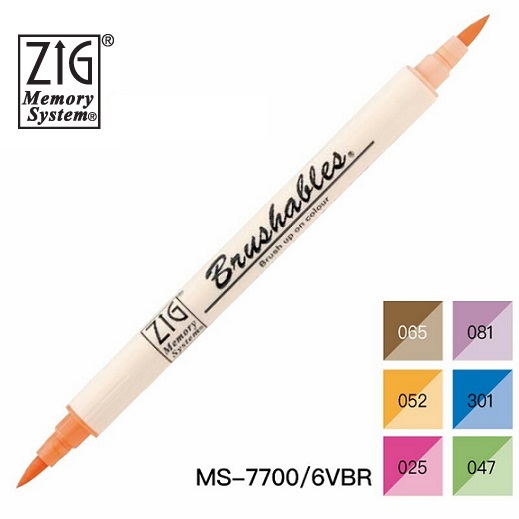 MS-7700/6VBR ZIG 雙頭雙色軟筆刷 六色套組-明亮色系