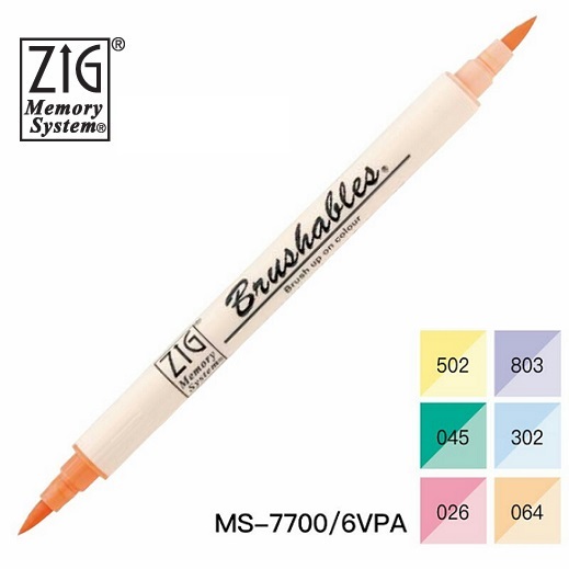 MS-7700/6VPA ZIG 雙頭雙色軟筆刷 六色套組-粉筆色系