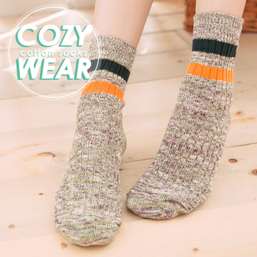 蒂巴蕾 COZY WEAR 雙針棉襪-美式經典自然灰