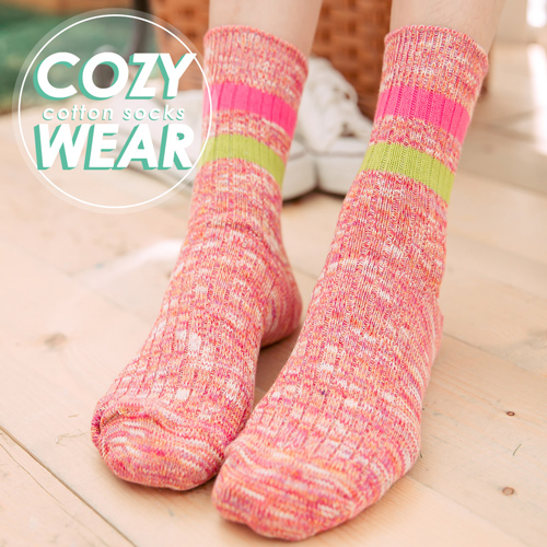 蒂巴蕾 COZY WEAR 雙針棉襪-美式經典粉紅
