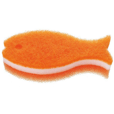 【MARNA】超可愛 ~ 小魚造型清潔海綿【三層構造！】橘