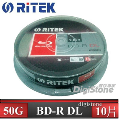 錸德 Ritek 藍光 Blu-ray X版 BD-R 6X DL 50GB 可燒錄光碟片(10P布丁桶)x1