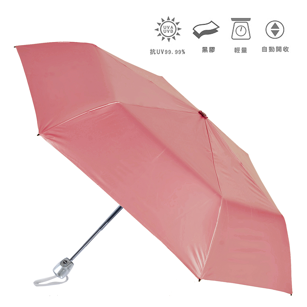 【2mm】第二代 100%遮光降溫 黑膠自動開收傘(粉紅)