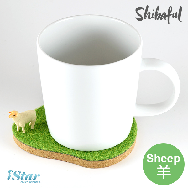 【Shibaful】-草地小島動物杯墊-羊羊