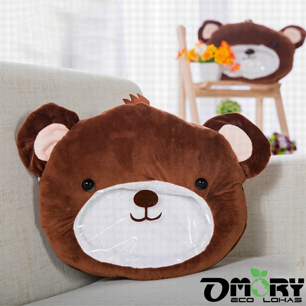 【OMORY】創意可透視窗暖手抱枕(加贈暖手寶隨機2入)-咖啡熊頭