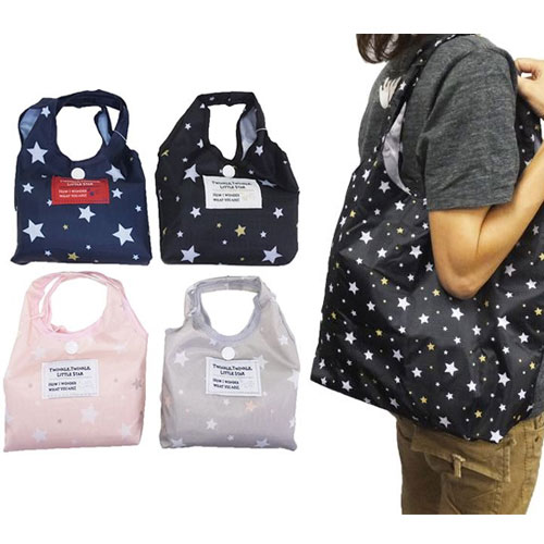 【日本進口正版】超人氣 星星 折疊 購物袋/環保袋/手提袋 防潑水 -黑色款