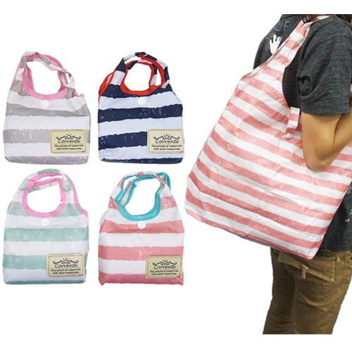 【日本進口正版】超人氣 條紋 折疊 購物袋/環保袋/手提袋 防潑水  -深藍款