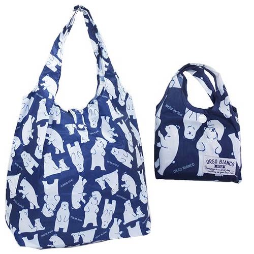 【日本進口正版】超人氣 北極熊 折疊 購物袋/環保袋/手提袋 防潑水  -深藍款