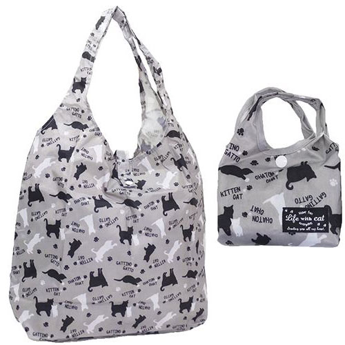 【日本進口正版】超人氣 貓咪 折疊 購物袋/環保袋/手提袋 防潑水  -灰色款
