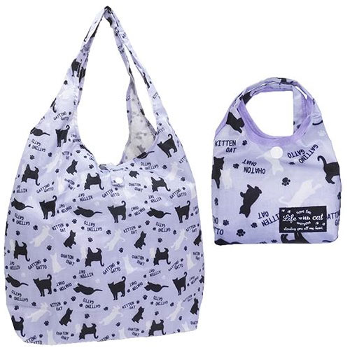 【日本進口正版】超人氣 貓咪 折疊 購物袋/環保袋/手提袋 防潑水  -淺紫款