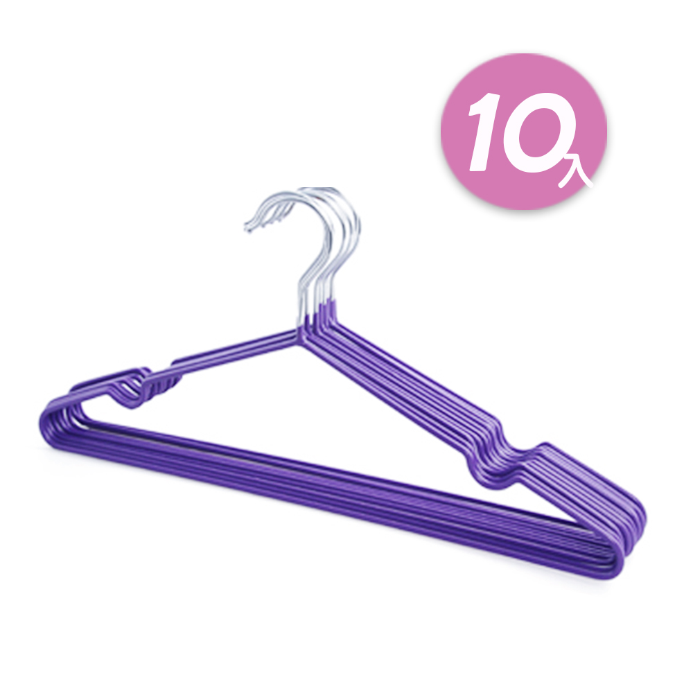 【日韓熱銷】不鏽鋼乾濕兩用防滑衣架10入組 (紫)