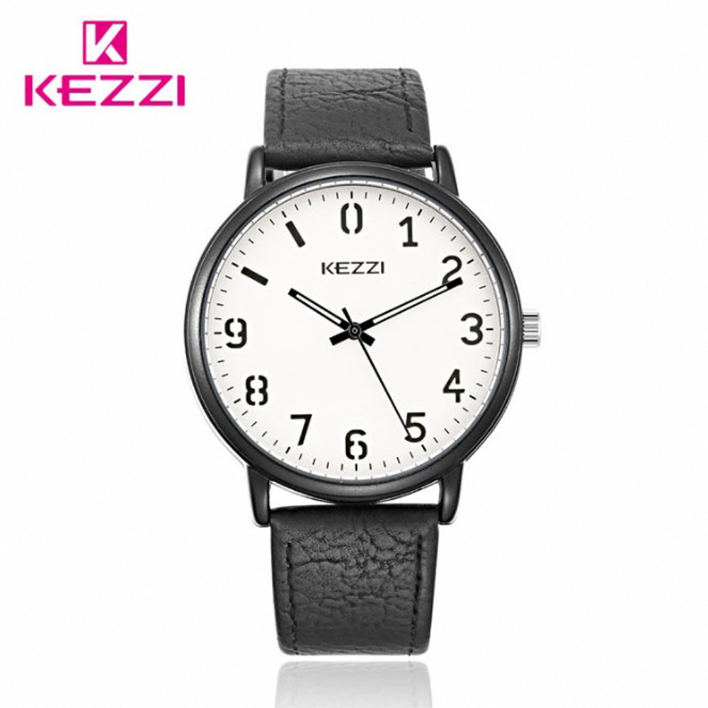 KEZZI 珂紫 K-1648 文青簡約低調數字錶面皮帶手錶-黑