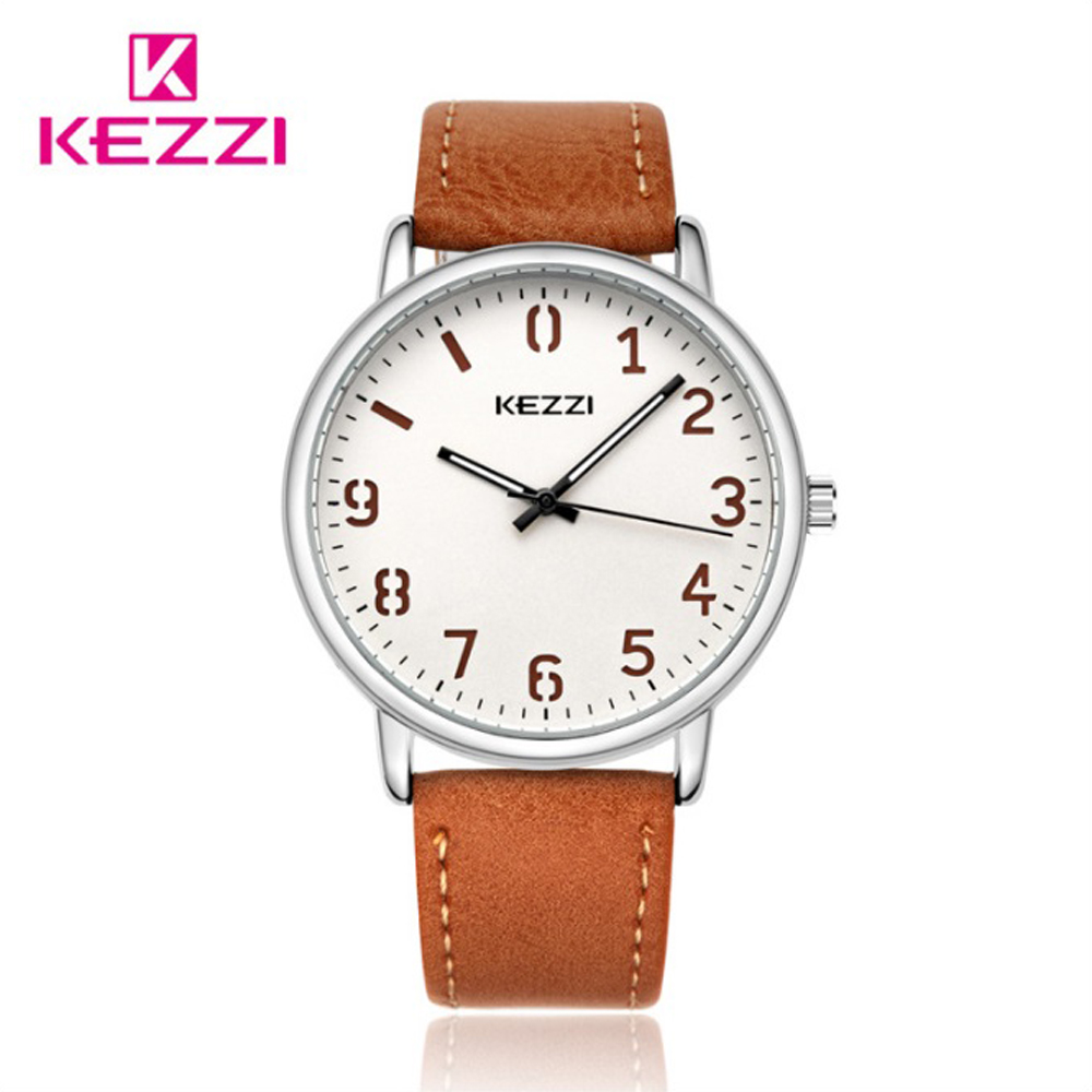 KEZZI 珂紫 K-1648 文青簡約低調數字錶面皮帶手錶-棕