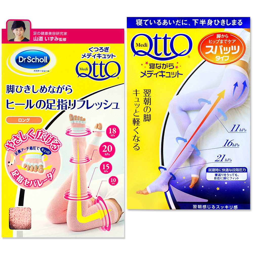 日本Qtto-Scholl睡眠機能美腿襪（粉紅泡泡五指大腿襪+睡眠褲襪）L