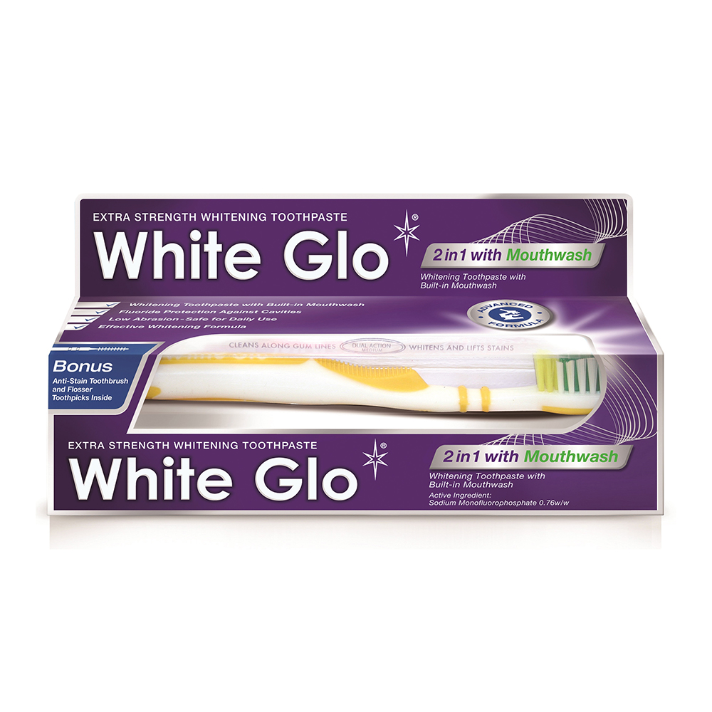 【澳洲White Glo】2合1漱口雙效牙膏150g(附牙刷+牙縫刷)