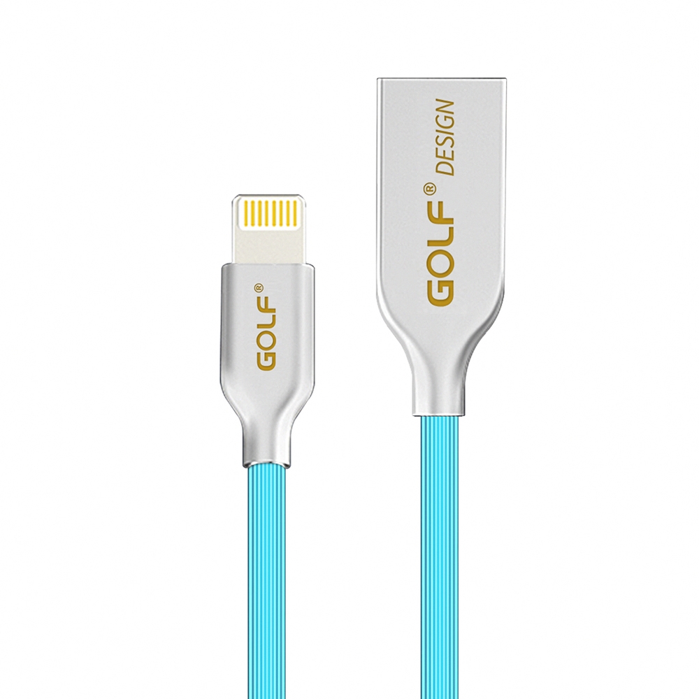 Golf USB 2.0 轉 Apple 8Pin 鋅合金接頭多彩細線(1M)藍色