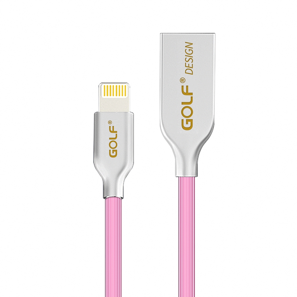 Golf USB 2.0 轉 Apple 8Pin 鋅合金接頭多彩細線(1M)粉紅