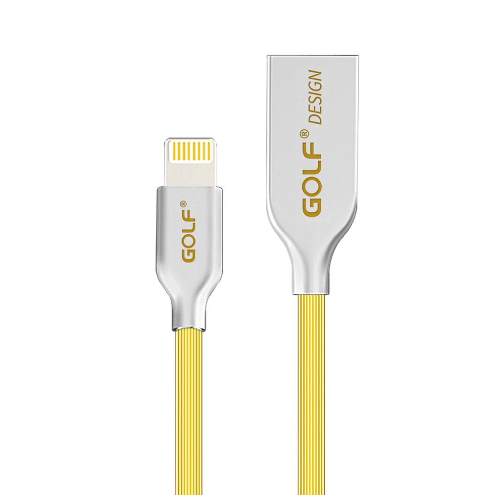 Golf USB 2.0 轉 Apple 8Pin 鋅合金接頭多彩細線(1M)黃色