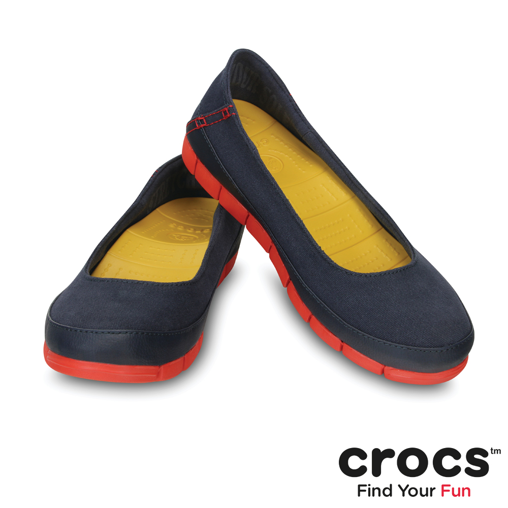 Crocs - 女款 - 女士舒躍奇平底鞋 -36深藍/火焰紅色
