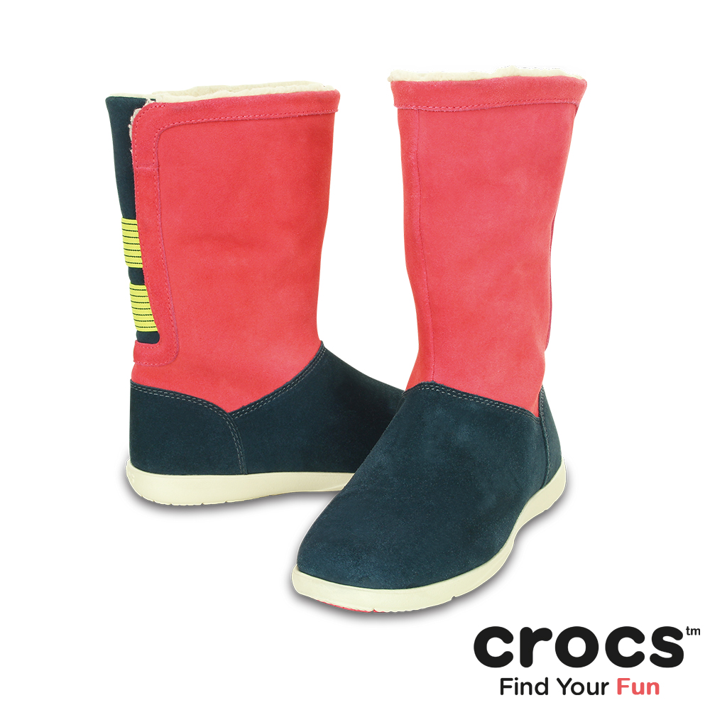 Crocs - 女-阿黛拉暖絨靴-36罌粟紅/水泥灰色