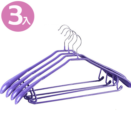 不鏽鋼乾濕兩用防滑寬版衣架3入(紫色)
