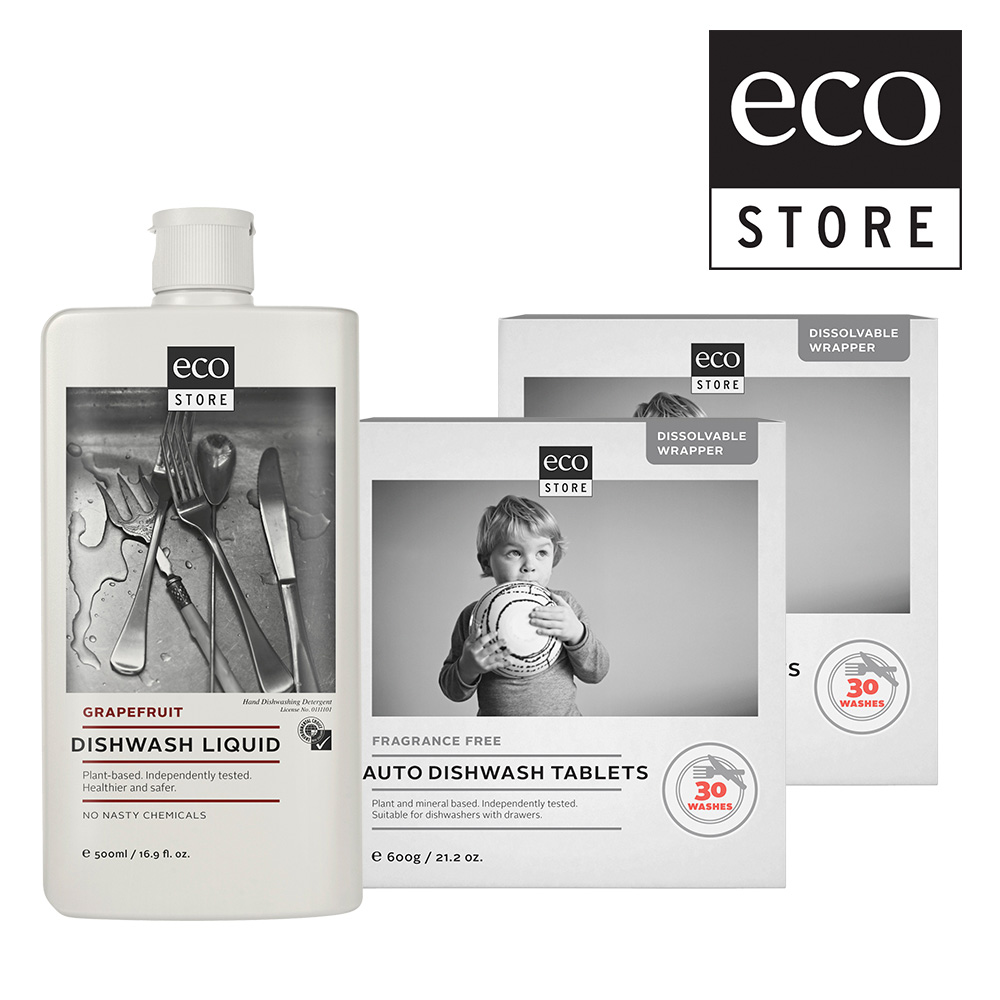 【ecostore】全效合一洗碗錠/純淨無香(30錠)x2+環保洗碗精500ml x1