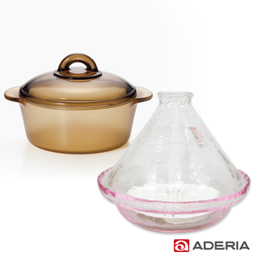【ADERIA】日本進口陶瓷塗層耐熱玻璃調理鍋1.2L送塔吉鍋棕色調理鍋