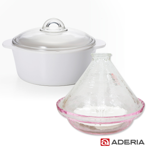 【ADERIA】日本進口陶瓷塗層耐熱玻璃調理鍋2L送塔吉鍋白色調理鍋