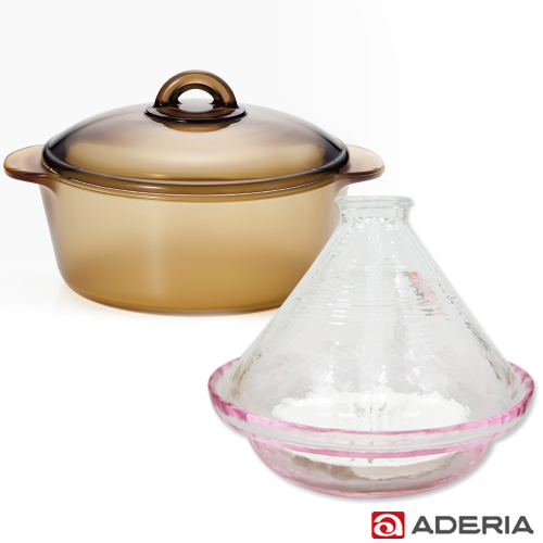 【ADERIA】日本進口陶瓷塗層耐熱玻璃調理鍋2L送塔吉鍋棕色調理鍋
