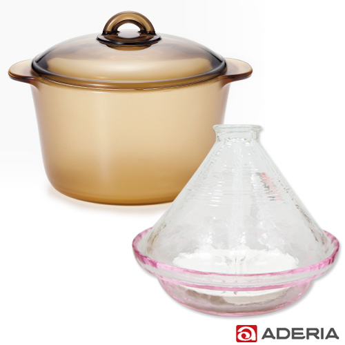 【ADERIA】日本進口陶瓷塗層耐熱玻璃調理鍋3L送塔吉鍋棕色調理鍋