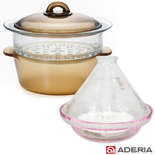 【ADERIA】日本進口雙層陶瓷塗層耐熱玻璃調理鍋2L送塔吉鍋棕色調理鍋