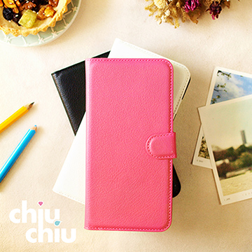 【CHIUCHIU】iPhone 6s Plus(5.5吋)荔枝紋側掀式可插卡立架型保護皮套(純淨白)