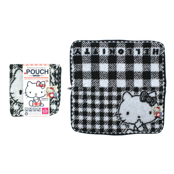 【Amuzinc酷比樂】日本生活用品 PORCH 可吸水毛巾袋 Kitty凱蒂貓 黑白格紋