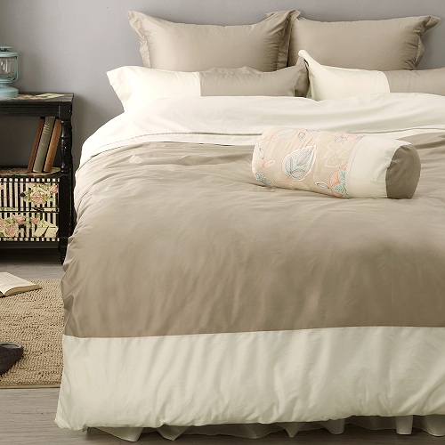 LITA麗塔 波隆那-米色303織精梳棉床包兩用被套枕套四件式-雙人特大