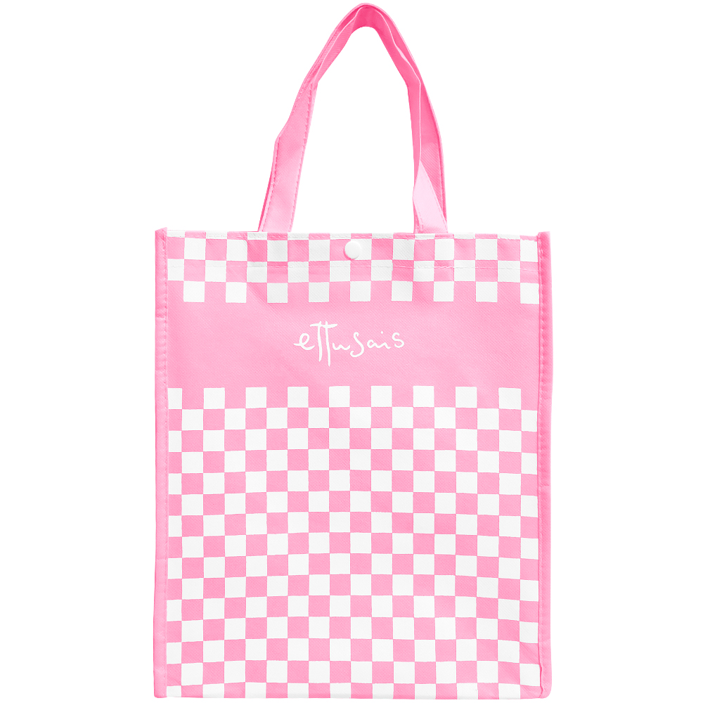 ETTUSAIS 艾杜紗 粉色方格購物手提袋