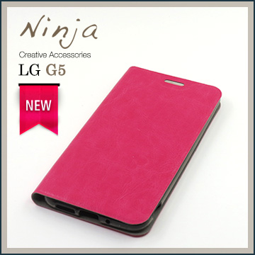 【東京御用Ninja】LG G5經典瘋馬紋保護皮套（桃紅色）