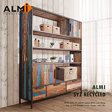 【ALMI】SYZ RECYCLED-BOOKSHELVES 雙門三抽船板復古書架