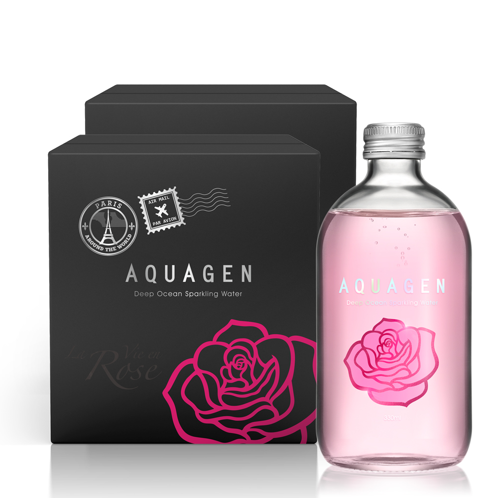AQUAGEN 海洋深層氣泡水Rose法國玫瑰風味2箱(24瓶x330mL/箱)