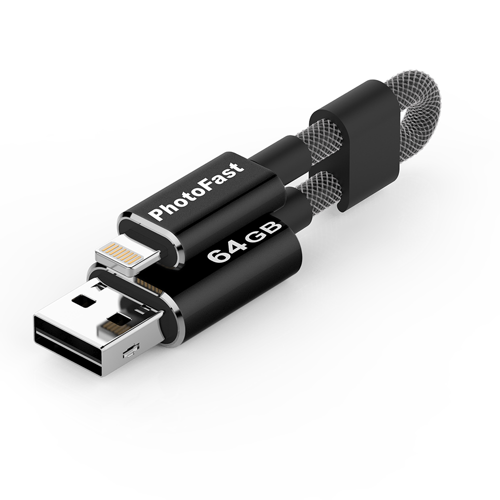 PhotoFast MemoriesCable GEN3 USB 3.0 64G 線型 Apple隨身碟-黑灰