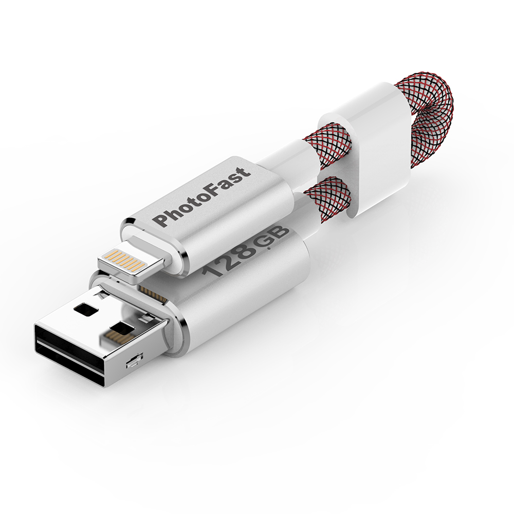 PhotoFast MemoriesCable GEN3 USB 3.0 128G 線型 Apple隨身碟-銀紅