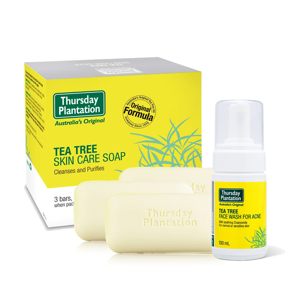 澳洲星期四農莊-茶樹潔顏幕斯+茶樹純淨皂x3超值優惠組