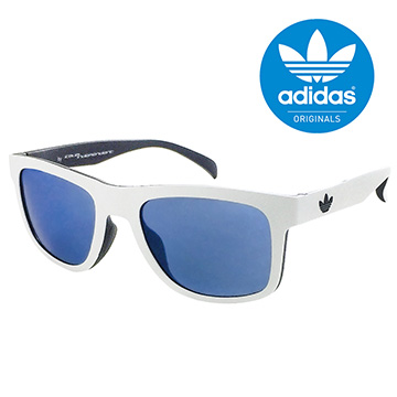 【adidas 愛迪達】三葉草LOGO獨特白色太陽眼鏡/運動眼鏡-鼻托防滑設計#藍色鏡面(000001009)