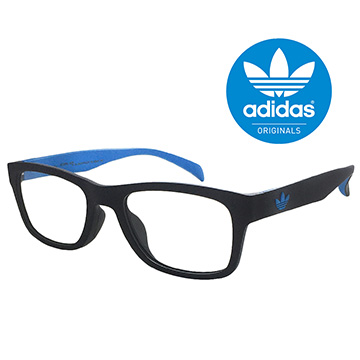 【adidas 愛迪達】潮流三葉草LOGO方框黑藍色光學眼鏡-鼻托防滑設計(0050009027)