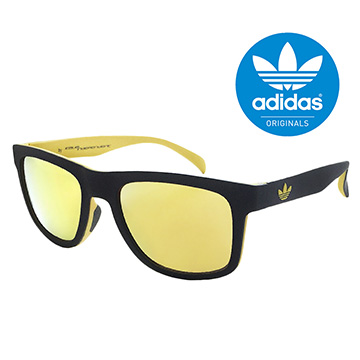 【adidas 愛迪達】經典三葉草LOGO太陽眼鏡/運動眼鏡#黑/黃框-水銀黃鏡片(000009063)
